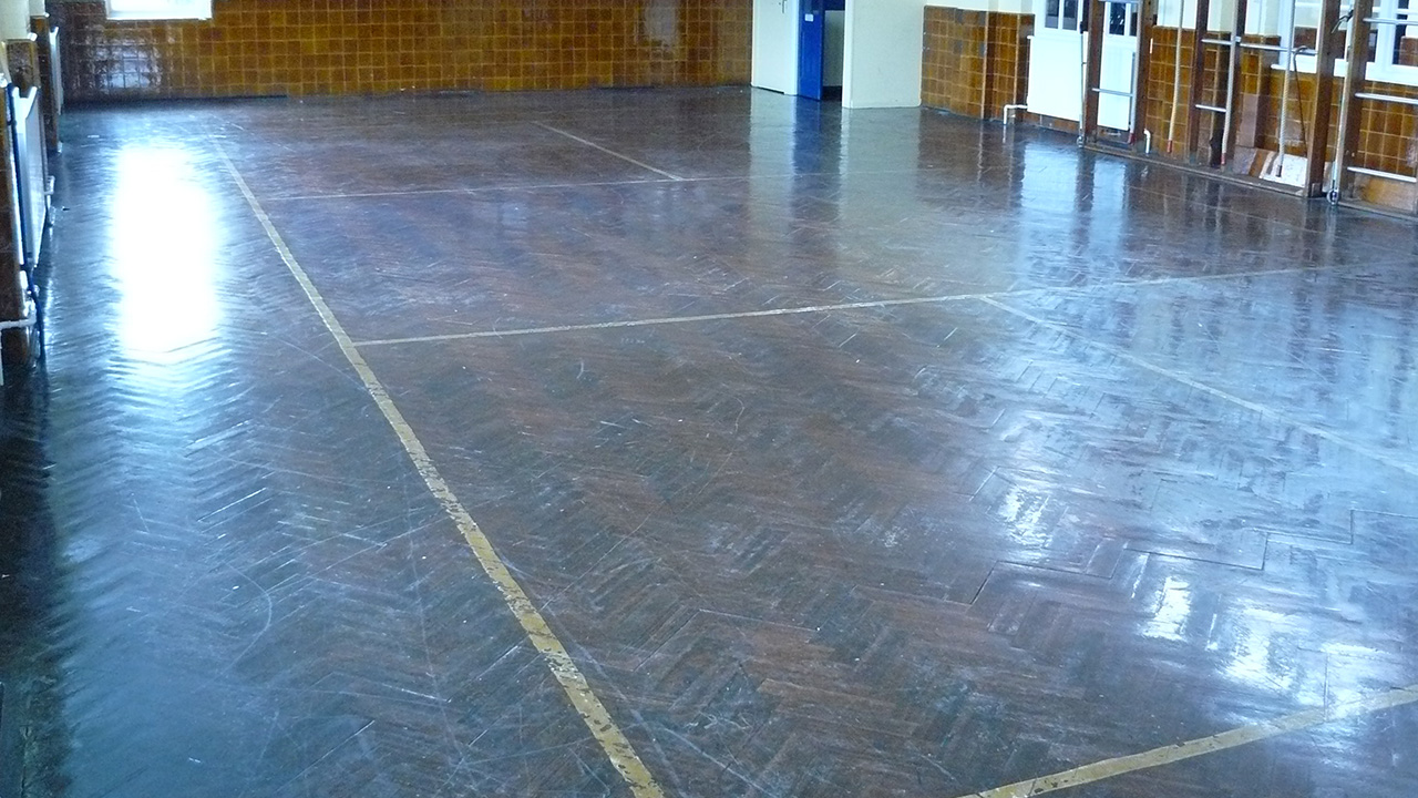 Wood Floor Restoration at Henwick Primary School Wood Floor Restoration, Renue UK